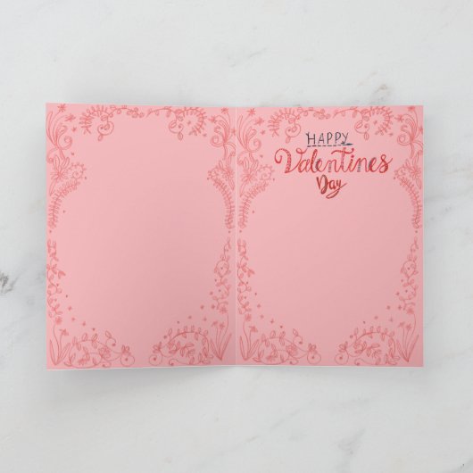 女性のかわいい女性バレンタインデーフローラハート シーズンカード (内部)