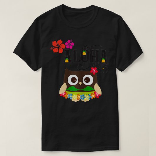 女性のかわいい熱帯ハワイアンフクロウルアウ（ハワイ式宴会）プレゼントW Tシャツ (デザイン正面)
