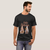女性のこんにちは秋のノームの落ちるカボチャのハロウィンV Tシャツ (正面フル)