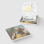 女性のために日傘を持っている若スペインのい男 ストーンコースター (横)