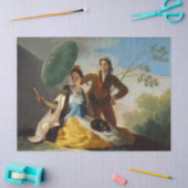 女性のために日傘を持っている若スペインのい男 薄葉紙 (クラフト)