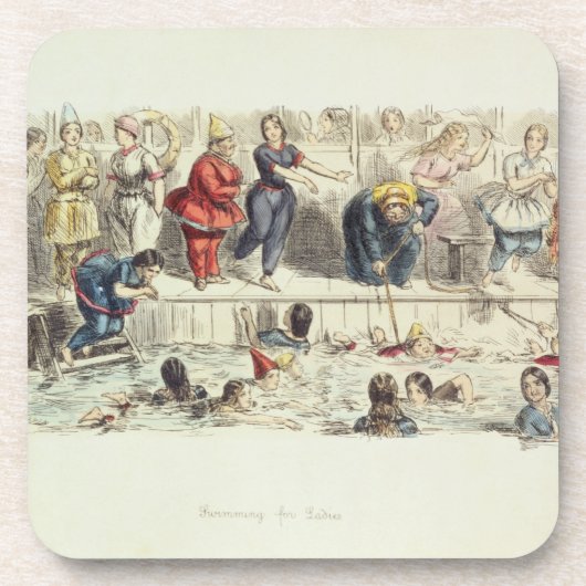 女性のために泳ぎます、1844年(litho) コースター (正面)