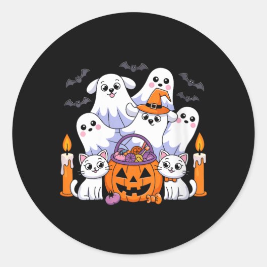 女性のためのおもしろハロウィン犬の幽霊 ラウンドシール (正面)