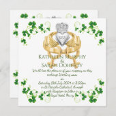 女性のためのアイルランド風クラダ リングとシムロックの招待状 招待状 (正面/裏面)