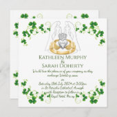 女性のためのアイルランド風クラダ リングとシムロックの結婚式招待状 招待状 (正面/裏面)