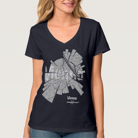 女性のためのウィーンの地図のTシャツ Tシャツ (正面)