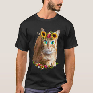 女性のためのオレンジ猫の飼い主 ガールズ ペット フローラル アニマ Tシャツ