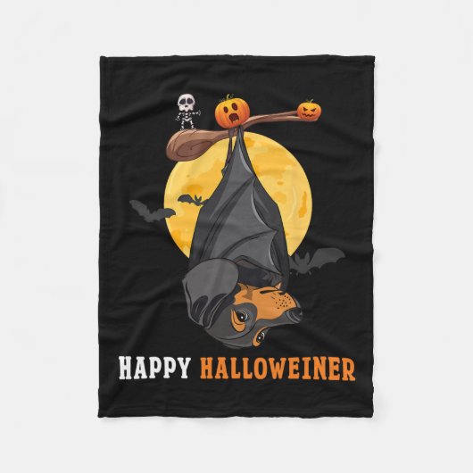 女性のためのカボチャのハロウィーン&amp;こうもりソーセージ犬 フリースブランケット (正面)