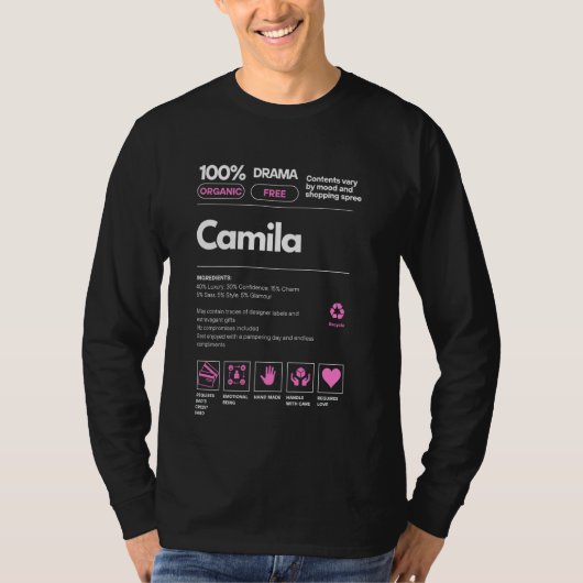 女性のためのカミラ名のギフトCamila皮肉な栄養素 Tシャツ (正面)