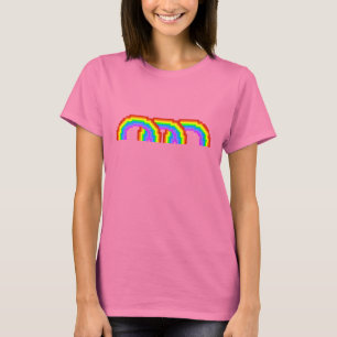 女性のためのカラフルなピクセル芸術の虹のTシャツ Tシャツ