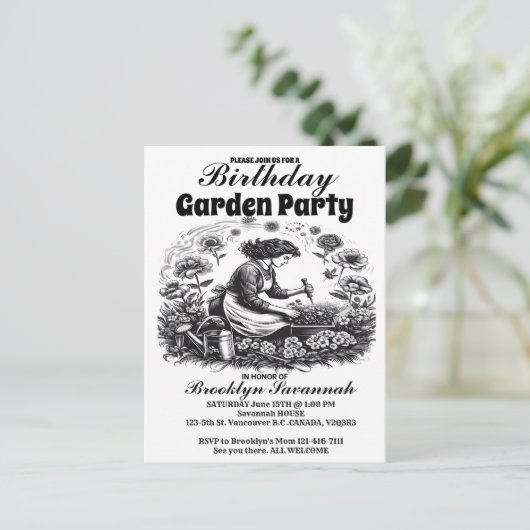 女性のためのガーデンパーティー招待状 ポストカード (スタンド正面)