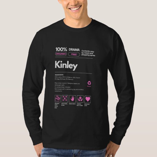 女性のためのキンリー名のギフトKinley皮肉な栄養素 Tシャツ (正面)