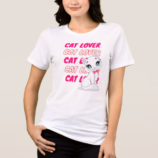 女性のためのシンプルなかわいい猫好きデザイン トライブレンドＴシャツ