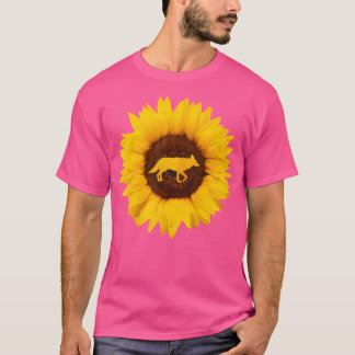 女性のためのジャッカル男性コヨーテウルフ動物ひまわり Tシャツ