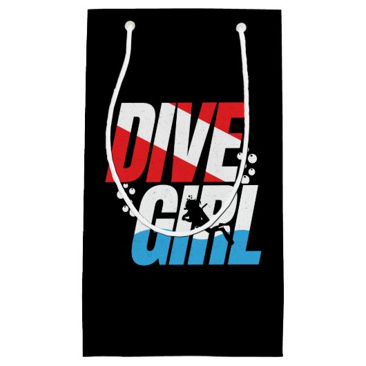 女性のためのスキューバダイバーギフト、ダイビングガールスキューバダイビング スモールペーパーバッグ (正面)