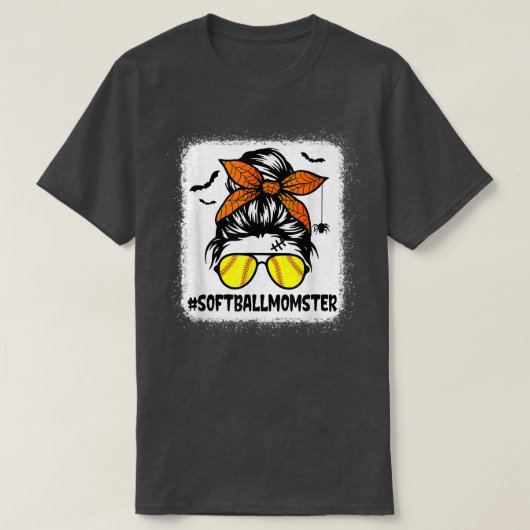 女性のためのソフトボールの母親ハロウィンママMessy Bu Tシャツ (デザイン正面)