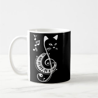 女性のためのト音記号と猫 音楽と動物愛好家 コーヒーマグカップ