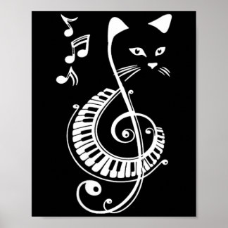 女性のためのト音記号と猫 音楽と動物愛好家 ポスター