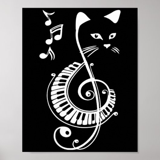 女性のためのト音記号と猫 音楽と動物愛好家 ポスター (正面)