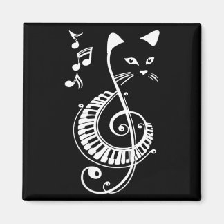 女性のためのト音記号と猫 音楽と動物愛好家 マグネット
