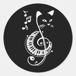 女性のためのト音記号と猫 音楽と動物愛好家 ラウンドシール