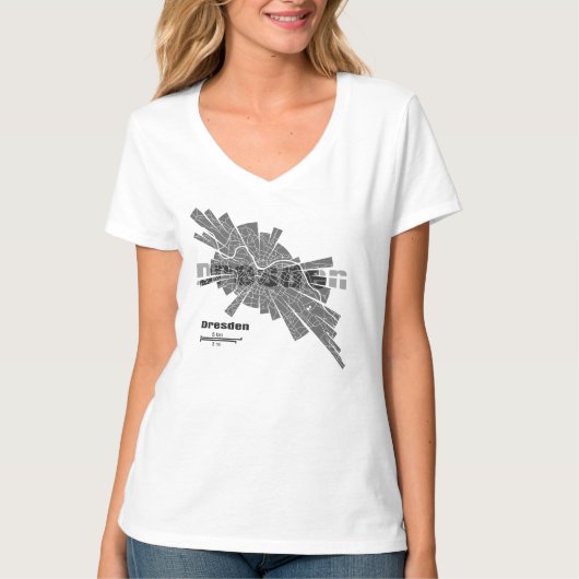 女性のためのドレスデンの地図のTシャツ Tシャツ (正面)