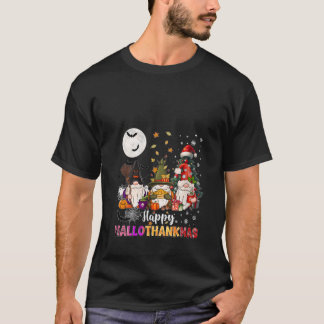 女性のためのハッピー ハロサンクスマス ノームズ ラバー 楽しいハロウィン Tシャツ