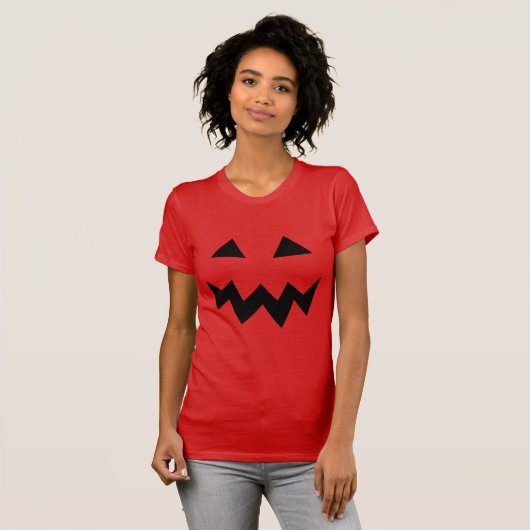 女性のためのハロウィンのカボチャ頭部の顔のパーティーのワイシャツ Tシャツ (正面フル)