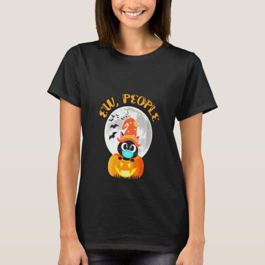 女性のためのハロウィーン猫デザイン Tシャツ (正面)