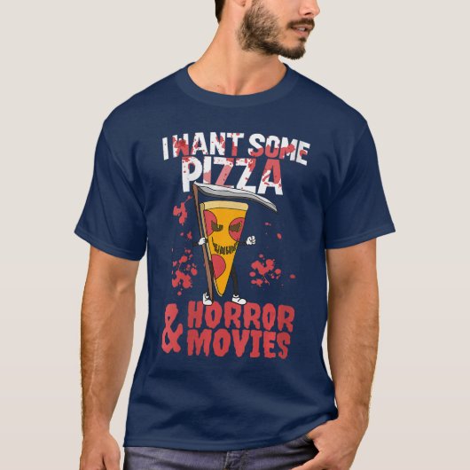 女性のためのハロウィーンTシャツ ピザとホラー映画 Tシャツ (正面)