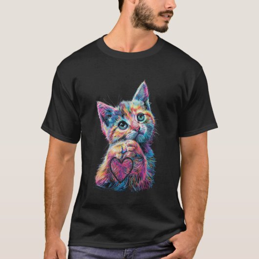 女性のためのハートの形を作るかわいい虹の猫 - Ca Tシャツ (正面)