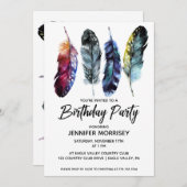 女性のためのバースデーパーティーBohoスタイル羽毛 招待状 (正面/裏面)