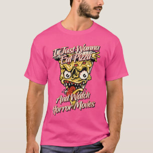 女性のためのピザを食べながらホラー映画を見る Tシャツ