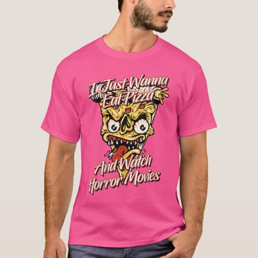 女性のためのピザを食べながらホラー映画を見る Tシャツ (正面)