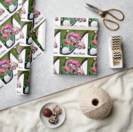 女性のためのピンクのゴルフカートを持つフラミンゴゴルファー ラッピングペーパー