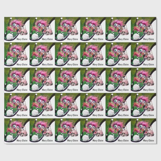 女性のためのピンクのゴルフカートを持つフラミンゴゴルファー ラッピングペーパー (フラット)