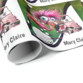 女性のためのピンクのゴルフカートを持つフラミンゴゴルファー ラッピングペーパー (ロールコーナー)