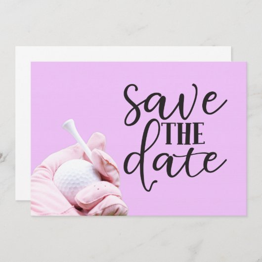 女性のためのピンクのゴルフボールとピンクの手袋 セーブザデート (正面/裏面)