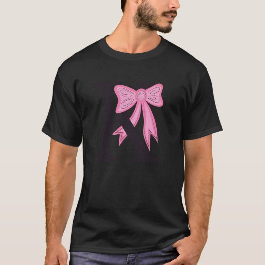 女性のためのピンクのリボン付きイニシャルKモノグラム Tシャツ (正面)