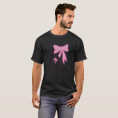 女性のためのピンクのリボン付きイニシャルKモノグラム Tシャツ (正面フル)