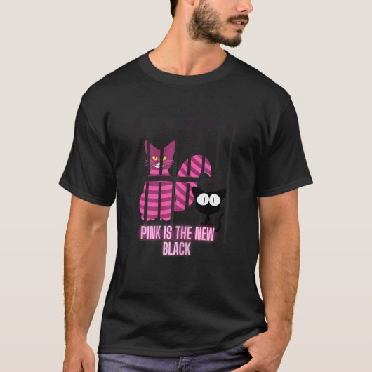 女性のためのピンクは新しい黒猫 Tシャツ (正面)