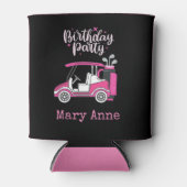 女性のためのピンクゴルフカート付きゴルフ誕生日パーティー 缶クーラー (正面)