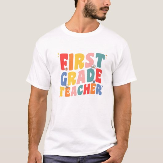 女性のためのファーストグレード先生Groovyレトロ1st Gra Tシャツ (正面)