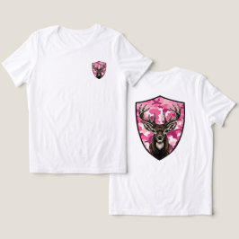 女性のためのボウハンティング 鹿 – ピンク カモフラージュ シールド トライブレンドTシャツ