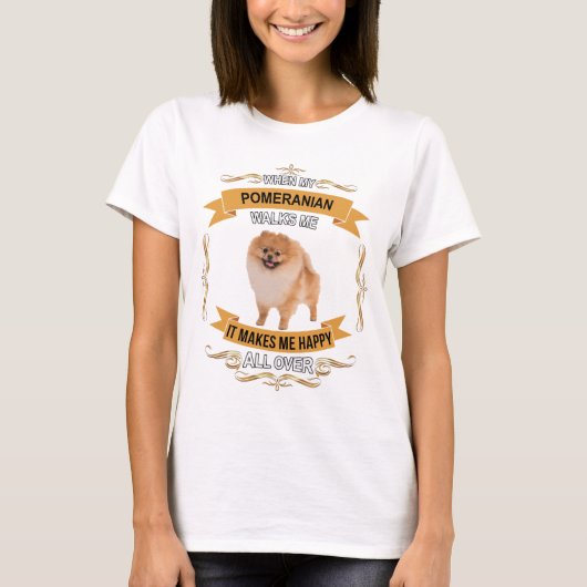 女性のためのポメラニア犬犬のTシャツ Tシャツ (正面)