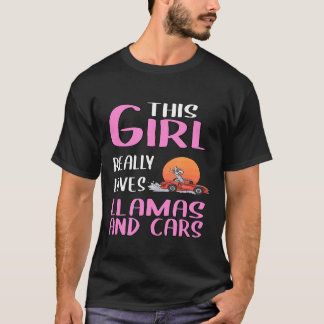 女性のためのラマと車が大好きな女の子 Tシャツ
