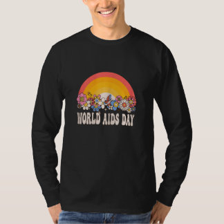 女性のためのワールドエイズデー啓発 グルービーな日没デザイン Tシャツ