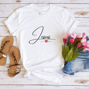 女性のための信仰tシャツ Jesus withハート Tシャツ