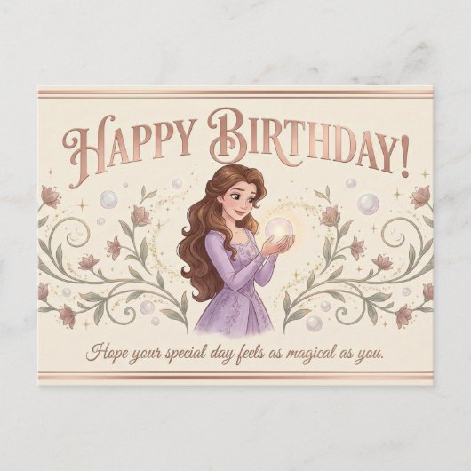 女性のための優雅な誕生日カード ポストカード (正面)