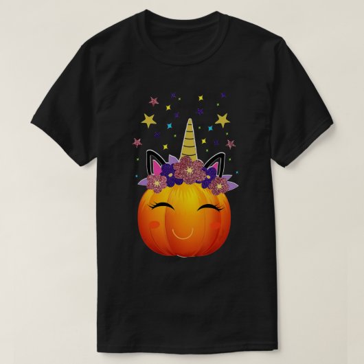 女性のための可愛いユニコーンカボチャHalloween Thanksgi Tシャツ (デザイン正面)